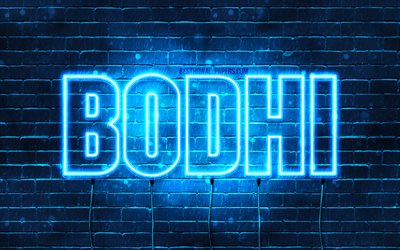 Bodhi, 4k, taustakuvia nimet, vaakasuuntainen teksti, Bodhi nimi, blue neon valot, kuva Bodhi nimi