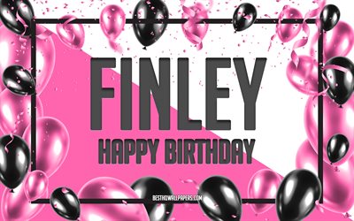 Happy Birthday Finley, Birthday Balloons Background, Finley, wallpapers with names, Finley Happy Birthday, Pink Balloons Birthday Background, greeting card, Finley Birthday