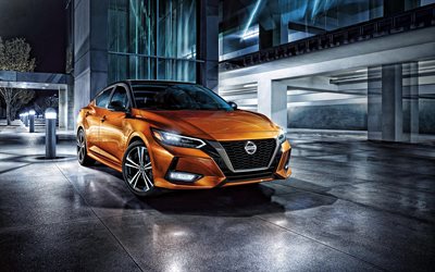 2020, Nissan Sentra, front view, exterior, new yellow Sentra, japanese cars, Nissan