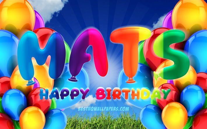 マットお誕生日おめで, 4k, 曇天の背景, ドイツの人気女性の名前, 誕生パーティー, カラフルなballons, マットの名前, お誕生日おめマット, 誕生日プ, マット誕生日, マット
