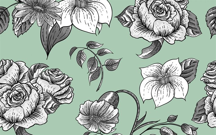 retro textura com flores, floral retro textura, floral de fundo, retro textura, verde floral de fundo