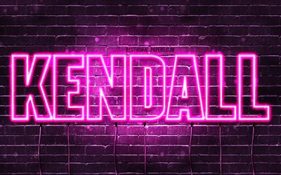 Kendall, 4k, wallpapers with names, female names, Kendall name, purple neon lights, horizontal text, picture with Kendall name
