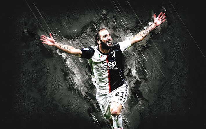 Gonzalo Higuain, Juventus FC, Argentinian football player, portrait, white stone background, Serie A, Italy, football