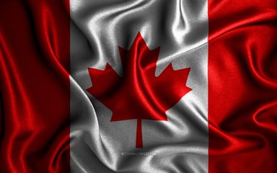 カナダの旗, 4k, シルクの波状の旗, 北米諸国, 国のシンボル, ファブリックフラグ, 3Dアート, カナダ, 北米, カナダの3Dフラグ