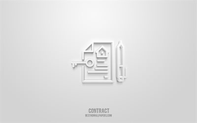 Contract 3d icon, white background, 3d symbols, Contract, Business icons, 3d icons, Contract sign, Business 3d icons