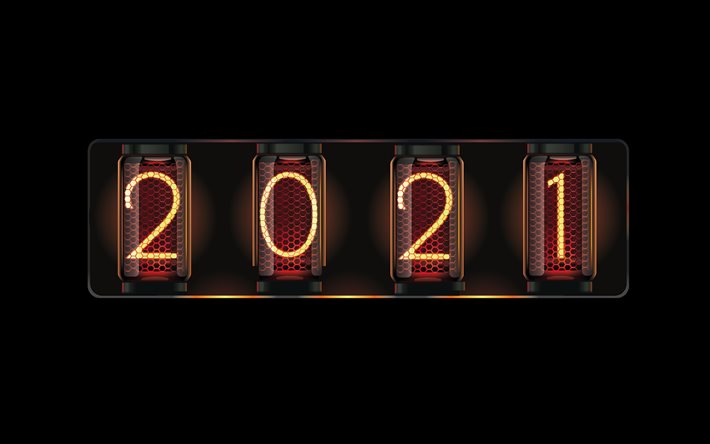 2021 l&#226;mpadas Edison, ano novo de 2021, fundo de l&#226;mpadas de 2021, conceitos de 2021, feliz ano novo de 2021, arte criativa