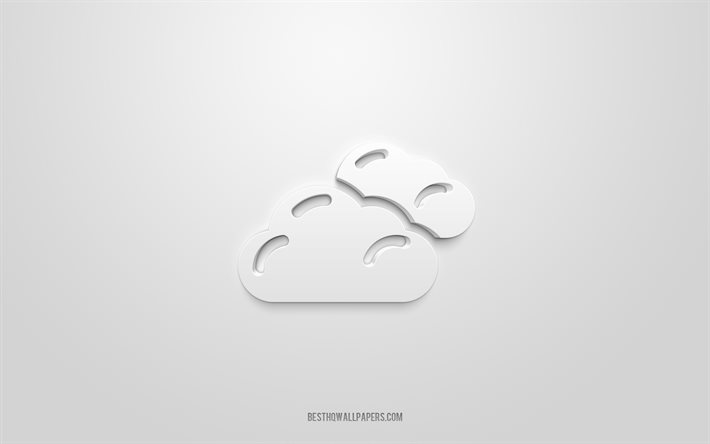 Pilvit 3d-kuvake, valkoinen tausta, 3D-symbolit, Pilvit, Verkkokuvakkeet, 3d-kuvakkeet, Pilvien merkki, Verkot 3d-kuvakkeet