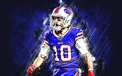 Cole Beasley, NFL, Buffalo Bills, american football, portrait, blue stone background, National Football League
