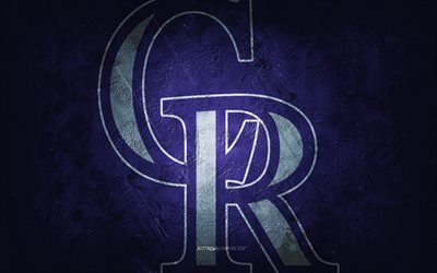 Colorado Rockies, American baseball team, фиолетовый stone background, Colorado Rockies logo, grunge art, MLB, baseball, USA, Colorado Rockies emblem