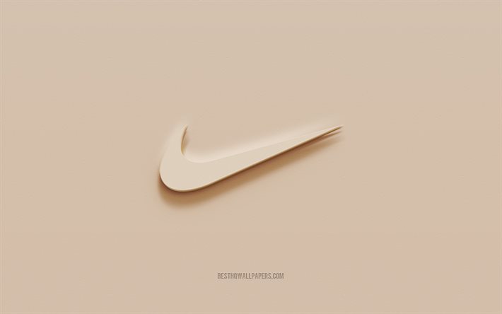 Logo Nike, sfondo marrone in gesso, logo Nike 3d, marchi, emblema Nike, arte 3d, Nike