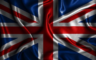 Bandeira do Reino Unido, 4k, bandeiras onduladas de seda, pa&#237;ses europeus, bandeira do Reino Unido, s&#237;mbolos nacionais, bandeiras de tecido, Bandeira brit&#226;nica, Arte 3D, Reino Unido, Europa, Union Jack, Bandeira 3D do Reino Unido