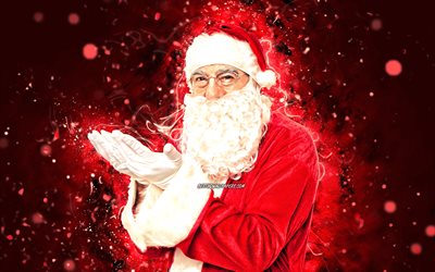 4k, サンタクロース, creative クリエイティブ, 新年のキャラクター, メリークリスマス, 新年あけましておめでとうございます, 赤いネオン, クリスマスの祖父