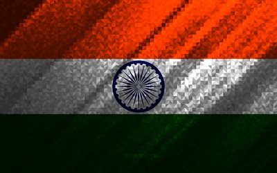 Flag of India, multicolored abstraction, India mosaic flag, India, mosaic art, India flag
