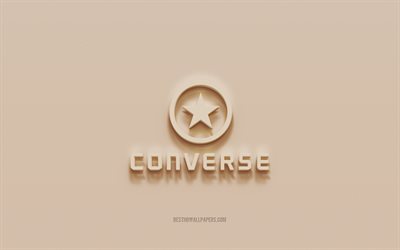 converse logo, brauner gips hintergrund, converse 3d-logo, marken, converse emblem, 3d-kunst, converse