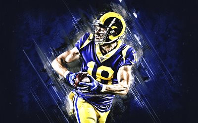 Cooper Kupp, Los Angeles Rams, NFL, amerikkalainen jalkapallo, muotokuva, sininen kivi tausta, National Football League