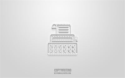 copywriting 3d-symbol, wei&#223;er hintergrund, 3d-symbole, copywriting, journalismus-symbole, copywriting-zeichen, journalismus-3d-symbole