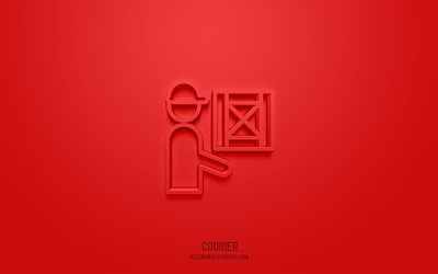Icona 3d corriere, sfondo rosso, simboli 3d, corriere, icone di spedizione, icone 3d, segno di corriere, icone 3d di spedizione
