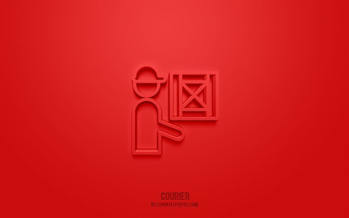 Courier 3d -kuvake, punainen tausta, 3d-symbolit, Courier, l&#228;hetyskuvakkeet, 3d-kuvakkeet, Courier-merkki, l&#228;hetys 3d-kuvakkeet
