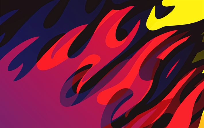 flammes de feu abstraites, 4k, art grunge, cr&#233;atif, arri&#232;re-plans color&#233;s, arri&#232;re-plans abstraits