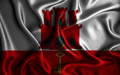 Gibraltarin lippu, 4k, silkkiset aaltoilevat liput, Euroopan maat, kansalliset symbolit, kangasliput, 3D-taide, Gibraltar, Eurooppa, Gibraltarin 3D-lippu
