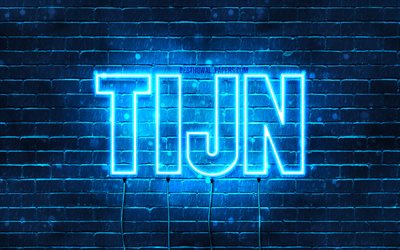 Tijn, 4k, wallpapers with names, Tijn name, blue neon lights, Happy Birthday Tijn, popular dutch male names, picture with Tijn name