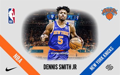 Dennis Smith Jr, New York Knicks, amerikkalainen koripallopelaaja, NBA, muotokuva, USA, koripallo, Madison Square Garden, New York Knicks -logo