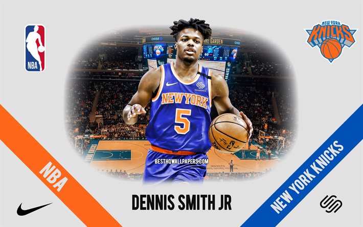 Dennis Smith Jr, New York Knicks, American Basketball Player, NBA, portrait, USA, basketball, Madison Square Garden, New York Knicks logo