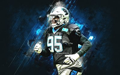 Derrick Brown, NFL, Carolina Panthers, amerikkalainen jalkapallo, muotokuva, sininen kivi tausta, National Football League