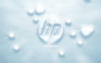 HP 3D سنو شعار, 4K, Hewlett-Packard, الإبداعية, شعار HP, خلفيات الثلوج, Hewlett-Packard شعار, HP 3D شعار, HP