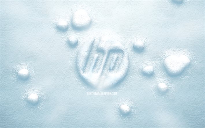 HP de neige 3D logo, 4K, Hewlett-Packard, cr&#233;atif, logo HP, la neige origines, Hewlett-Packard logo, HP 3D logo, HP