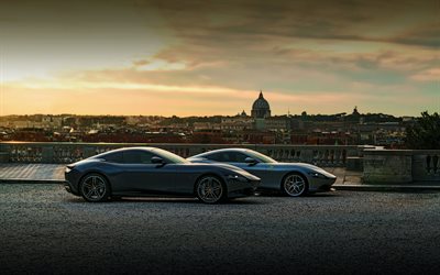 Ferrari Roma, 2020, side view, luxury coupes, new gray Ferrari Roma, Italian sports cars, Ferrari