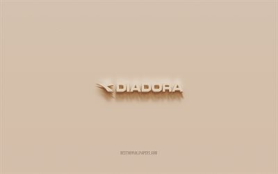 Logotipo da Diadora, fundo de gesso marrom, logotipo 3D da Diadora, marcas, emblema da Diadora, arte 3D, Diadora