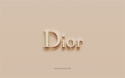 Dior logosu, kahverengi sıva arka plan, Dior 3d logosu, markalar, Dior amblemi, 3d sanat, Dior