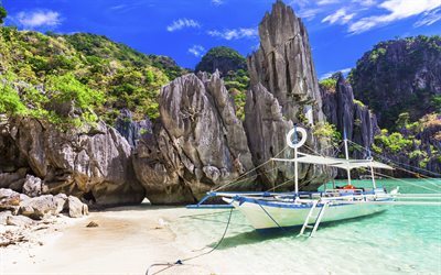 Tropical island, summer, Thailand, yacht, beach, rocks, summer vacation