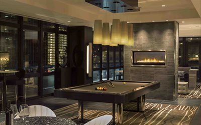 billiard room, 4k, stylish interior, Furniture, brown room, modern design, interior idea