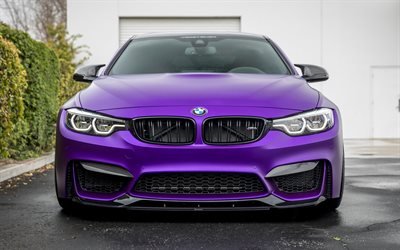 BMW M4, 2018, Vorsteiner Aero, Matte Purple M4, exterior, front view, sports coupe, tuning m4, German cars, BMW