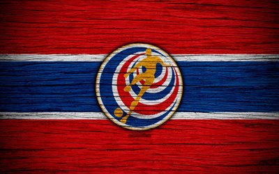 4k, Costa Rica national football team, logo, North America, football, wooden texture, soccer, Costa Rica, emblem, North American national teams, Costa Rican football team