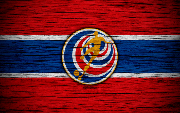 4k, Costa Rica national football team, logo, North America, football, wooden texture, soccer, Costa Rica, emblem, North American national teams, Costa Rican football team
