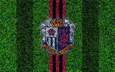 Cerezo Osaka FC, 4k, logo, football lawn, japanese football club, purple blue lines, grass texture, J1 League, Osaka, Japan, football, J-League, C-Osaka