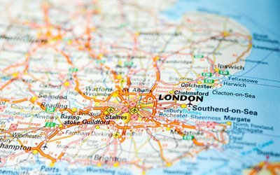 Londres la carte, en Angleterre, les routes, les autoroutes, carte g&#233;ographique, royaume-Uni, Londres