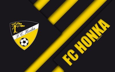 FC Honka, 4k, il logo, il design dei materiali, giallo, nero astrazione, finlandese football club, Veikkausliiga, calcio, Espoo, Finlandia
