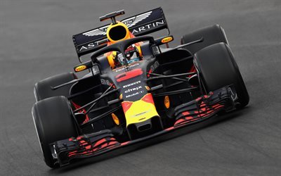 4k, Daniel Ricciardo, Formula 1, close-up, raceway, 2018 cars, F1, HALO, Aston Martin Red Bull Racing, Formula One, Red Bull Racing RB14