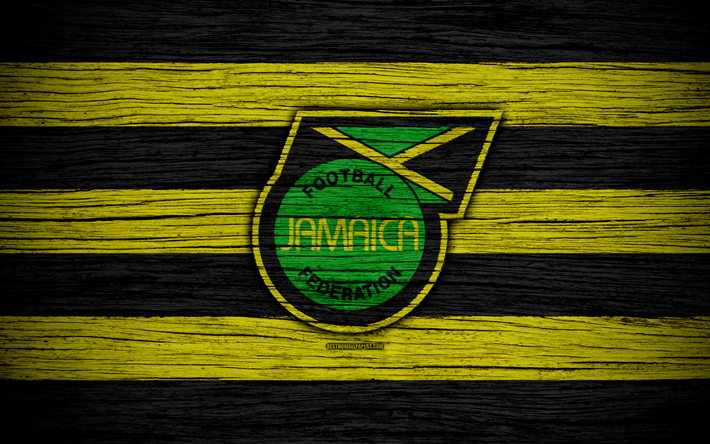 4k, Jamaica equipa nacional de futebol, logo, Am&#233;rica Do Norte, futebol, textura de madeira, Jamaica, emblema, Norte-Americano de sele&#231;&#245;es nacionais, Jamaican de time de futebol