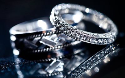 anneaux de mariage, en or blanc, bijoux de luxe, bagues de mariage, de diamants