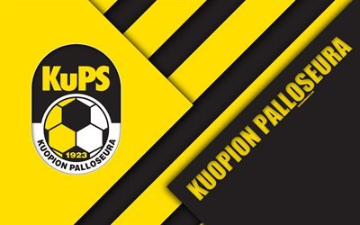 KuPS FC, 4k, il logo, il design dei materiali, giallo, nero astrazione, finlandese football club, Veikkausliiga, calcio, Kuopio, Finlandia, Kuopion Palloseura