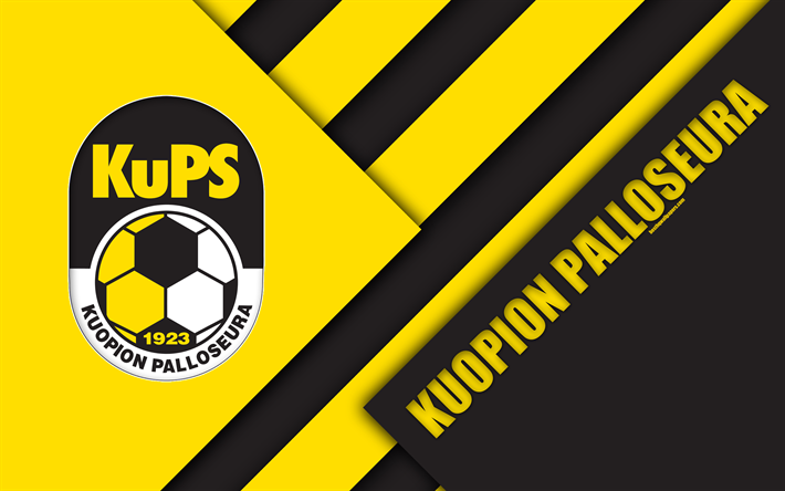 KuPS FC, 4k, logo, material design, yellow black abstraction, Finnish football club, Veikkausliiga, football, Kuopio, Finland, Kuopion Palloseura