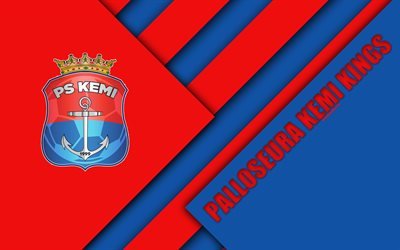 Palloseura Kemi Kings, PS Kemi, 4k, logo, material design, blue red abstraction, Finnish football club, Veikkausliiga, football, Kemi, Finland