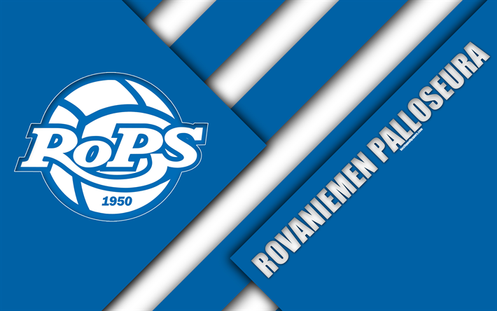 FC RoPS, 4k, logotyp, material och design, bl&#229; vit abstraktion, Finska football club, Veikkausliiga, fotboll, Rovaniemi, Finland, Rovaniemen Palloseura