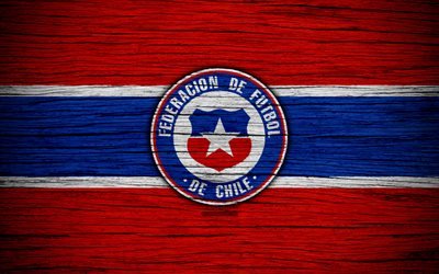 4k, Chile national football team, logo, North America, football, wooden texture, soccer, Chile, emblem, South American national teams, Chilean football team