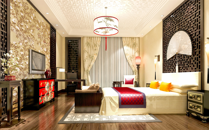 innen-schlafzimmer, chinesisch-stil, interior design, schlafzimmer, china, oriental art